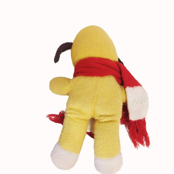 Vintage Yellow Plush Dog With Black Ears Eyes And Red White Scarf - Picture 2 of 7